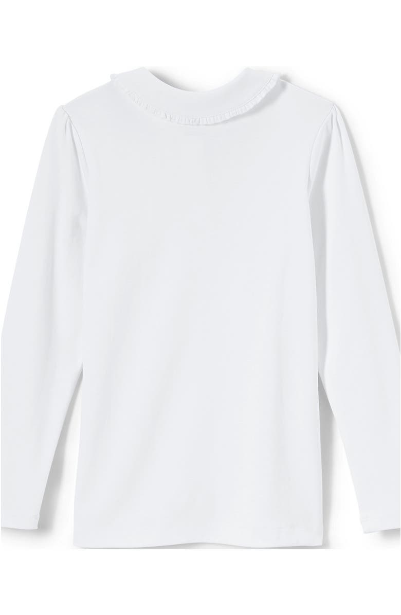 Lands' End Girls Long Sleeve Ruffled Peter Pan Collar Knit Shirt, Alternate, color, White
