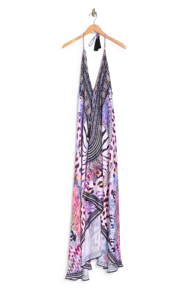 RANEES Bright Printed Purple Halter Cover-Up Dress, Alternate, color, 