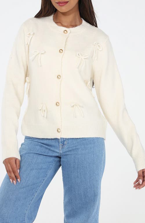 Rain And Rose Tiny Bow Cardigan In White