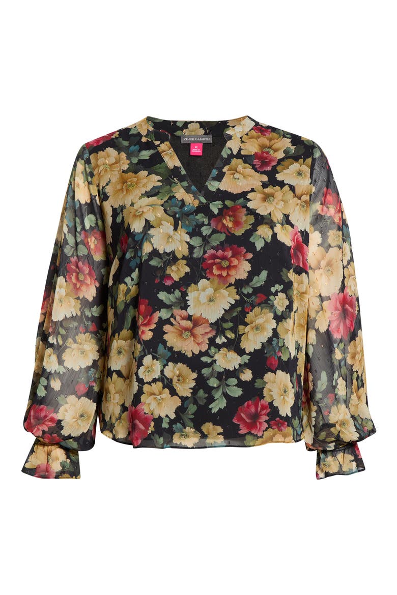 Split Neck Long Sleeve Blouse, Alternate, color, RICH BLACK