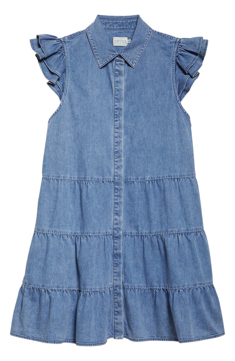 Alice + Olivia Jem Tiered Denim Minidress, Alternate, color, Light Chambray
