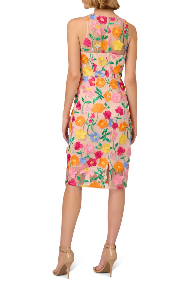 Floral Embroidered A-Line Midi Dress, Alternate, color, PINK/ YELLOW MULTI