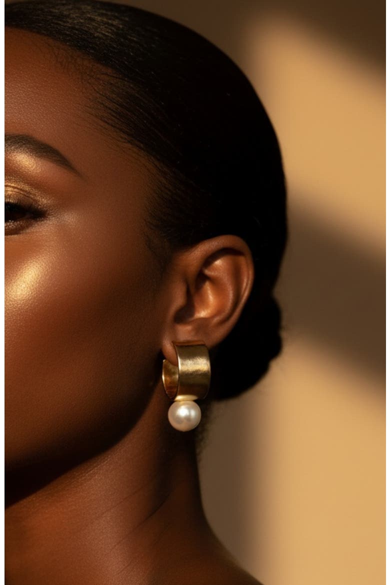 x SHARINA Faux Pearl Drop Hoop Earrings, Alternate, color, GOLD