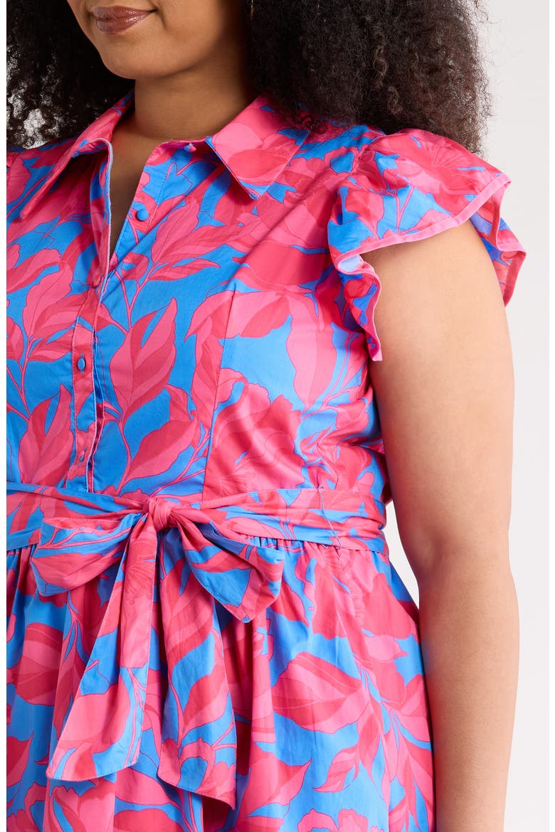 Maia Ruffle Tie Belt Cotton Dress, Alternate, color, PINK-BLUE