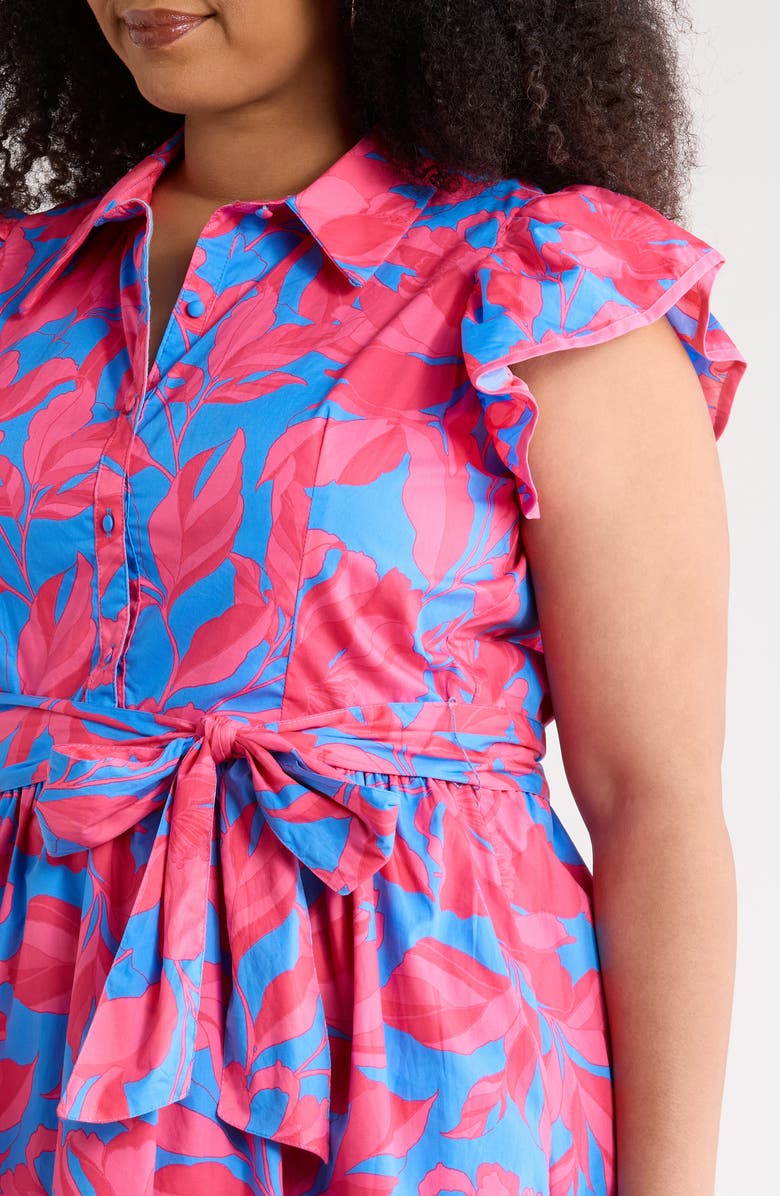 SUGARLIPS Maia Ruffle Tie Belt Cotton Dress, Alternate, color, Pink-Blue