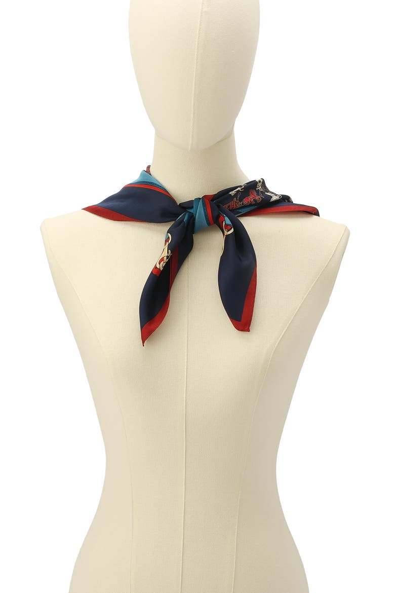 Horse & Carriage Print Silk Square Scarf, Alternate, color, NAVY