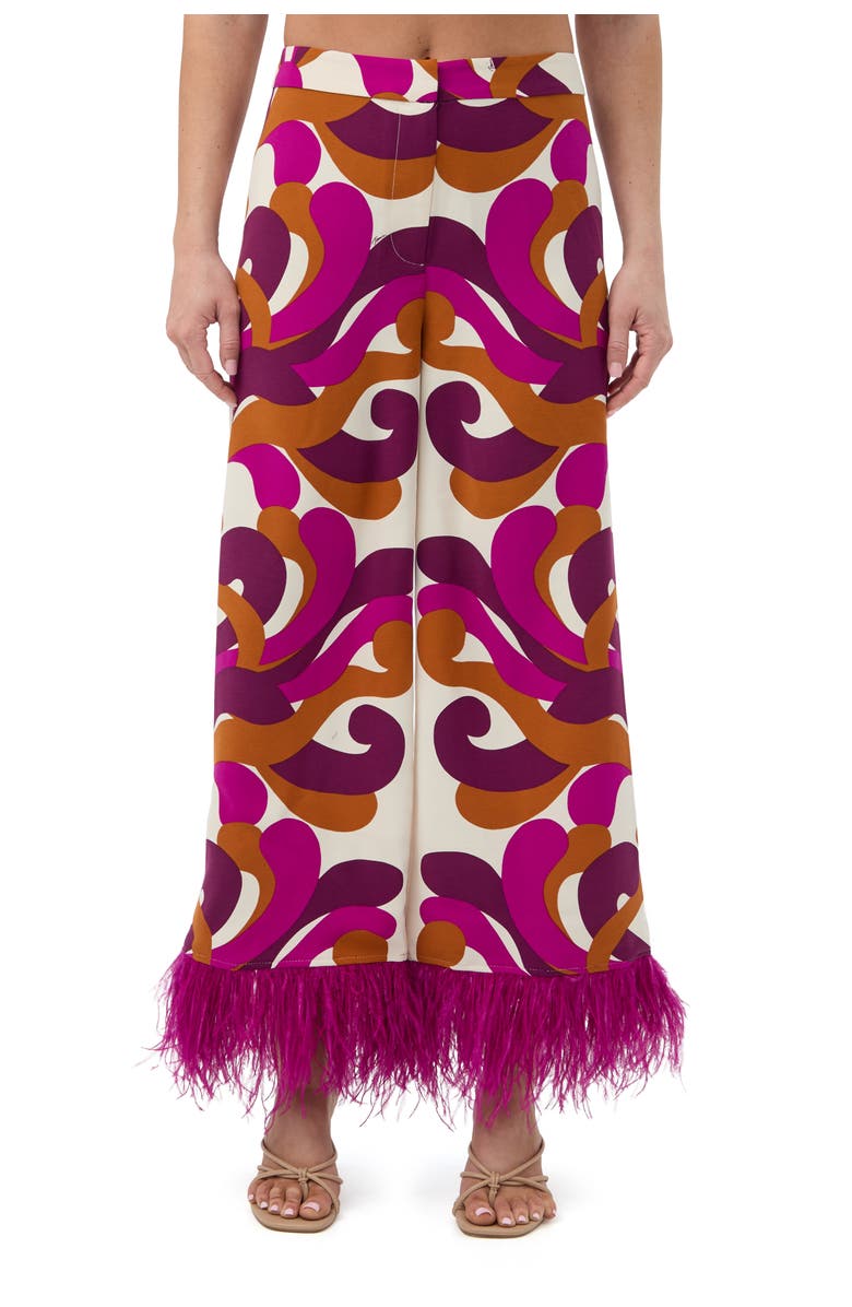 Trina Turk Short Weekend Printed Feather Trim Pant, Main, color, Multi