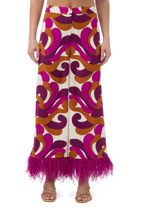 Short Weekend Printed Feather Trim Pant