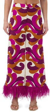 Trina Turk Short Weekend Printed Feather Trim Pant