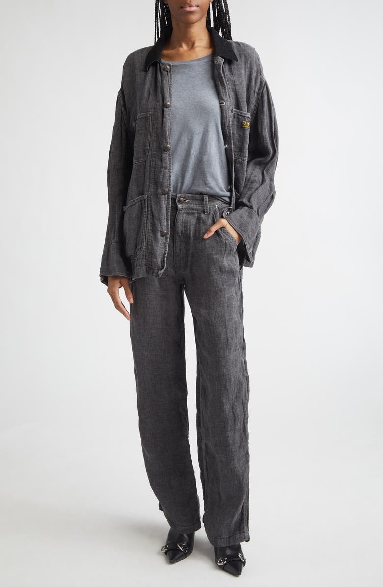 R13 Relaxed Corduroy Collar Linen & Cotton Chore Jacket, Alternate, color, Charcoal Grey Linen