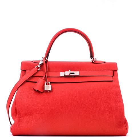 Kelly Handbag Red Togo with Palladium Hardware 35
