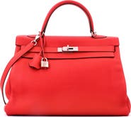 Pre-Owned Hermes Kelly Handbag Red Togo with Palladium Hardware 35