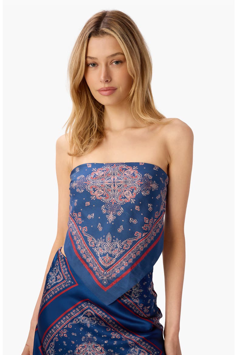 Juli Strapless Tie Back Silk Scarf Top, Alternate, color, MARINERS BANDANA