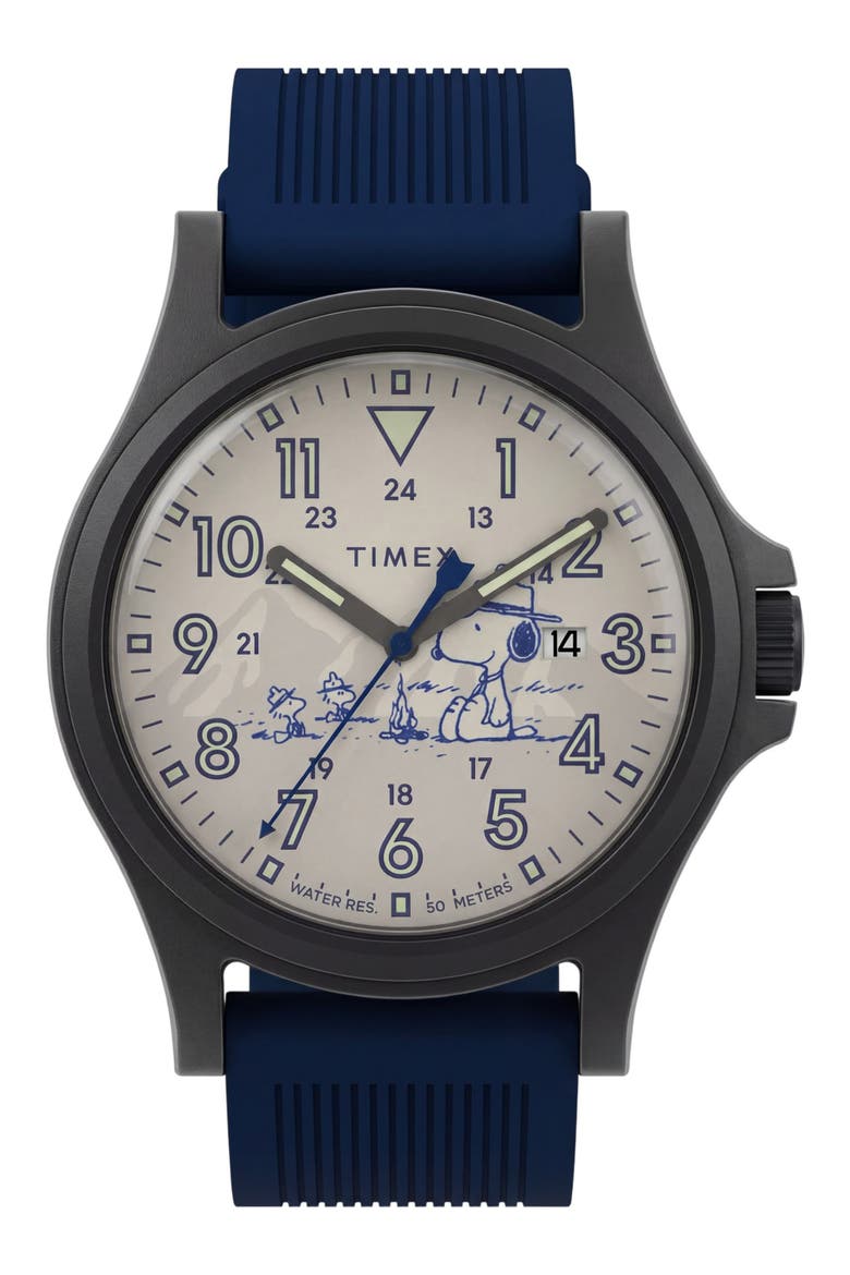 Peanuts Expedition Acadia Silicone Strap Watch, Main, color, BLUE