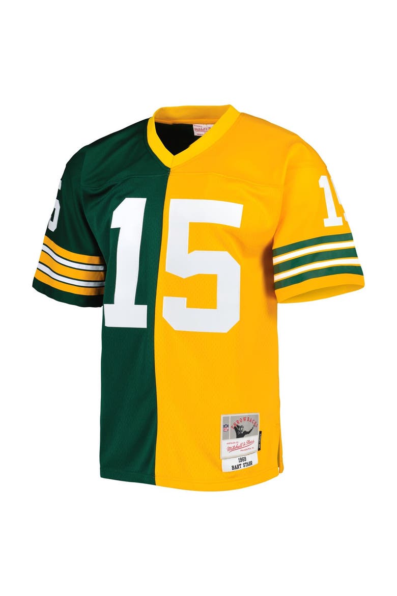 Men's Mitchell & Ness Bart Starr Green/Gold Green Bay Packers 1969 Split Legacy Replica Jersey, Alternate, color, Green