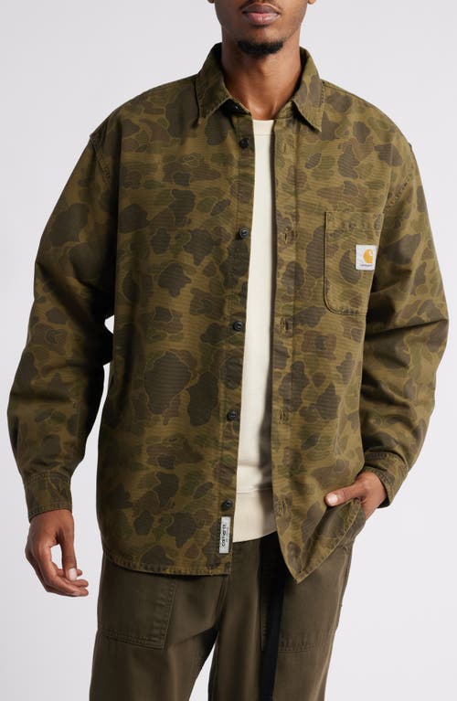 Carhartt Work In Progress Camo Duck Cotton Canvas Button-Up Shirt in Duck Green Green Garment Dyed  product