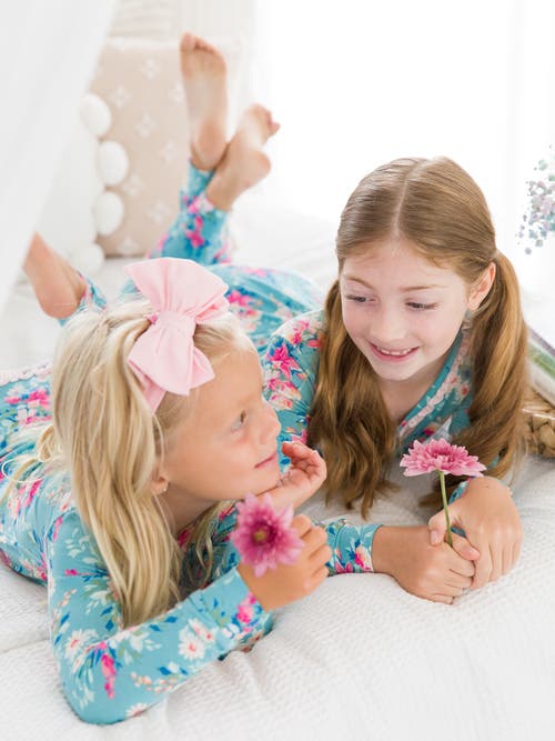 Rufflebutts Softsnooze Girls Ruffle Long Sleeve Pajama Set In Fancy Me Floral