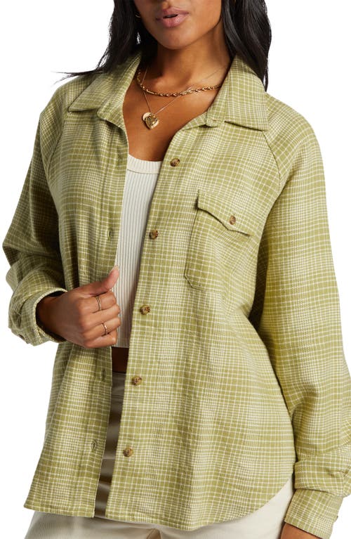 Billabong Best Time Oversize Plaid Cotton Flannel Shirt in Avocado 