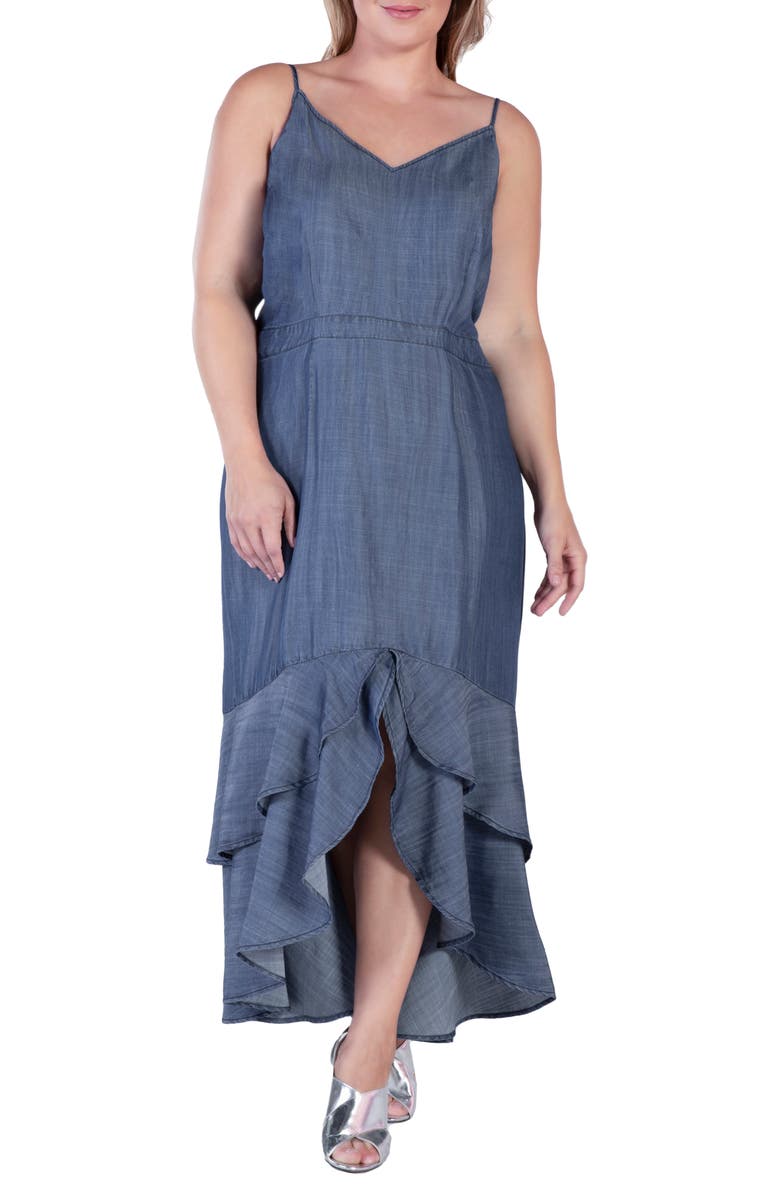 Standards & Practices Tiered Ruffle Chambray Maxi Dress, Alternate, color, Indigo Rinse