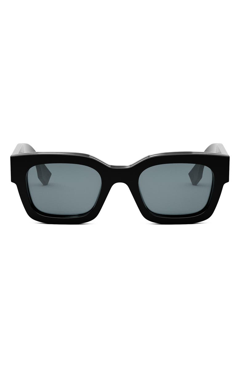 Fendi 'Fendi Signature 50mm Rectangular Sunglasses, Main, color, Shiny Black / Blue