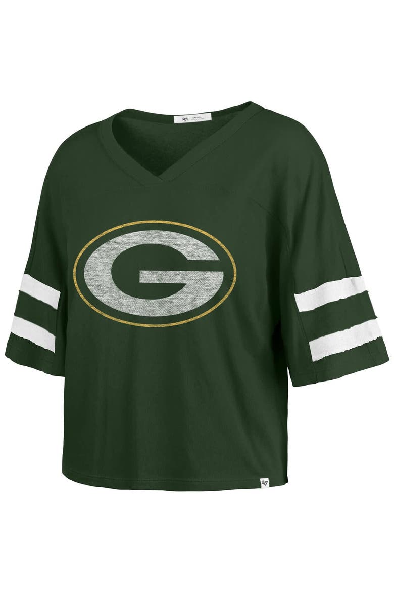 Women's '47 Green Green Bay Packers Premier Scout Cropped V-Neck T-Shirt, Alternate, color, Green