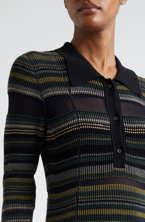 3.1 Phillip Lim Stripe Long Sleeve Knit Shirtdress In Black Multi