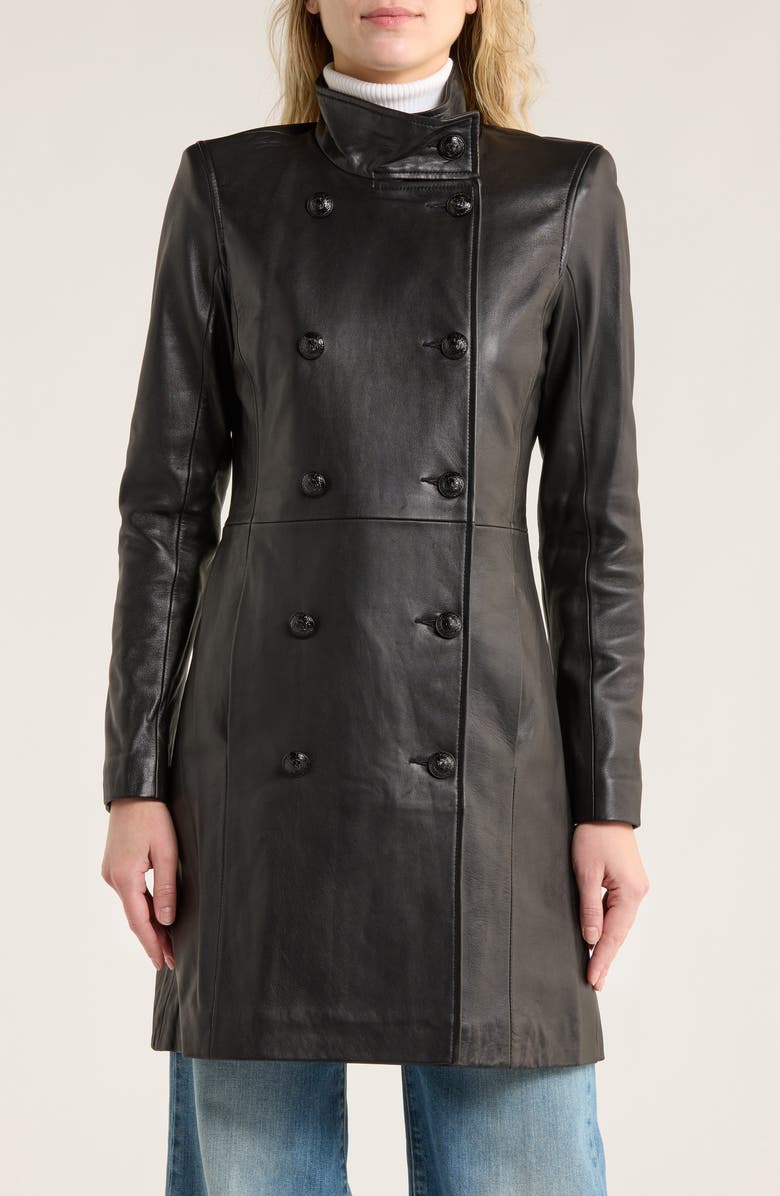L'AGENCE Lyon Leather Military Coat, Alternate, color, Black