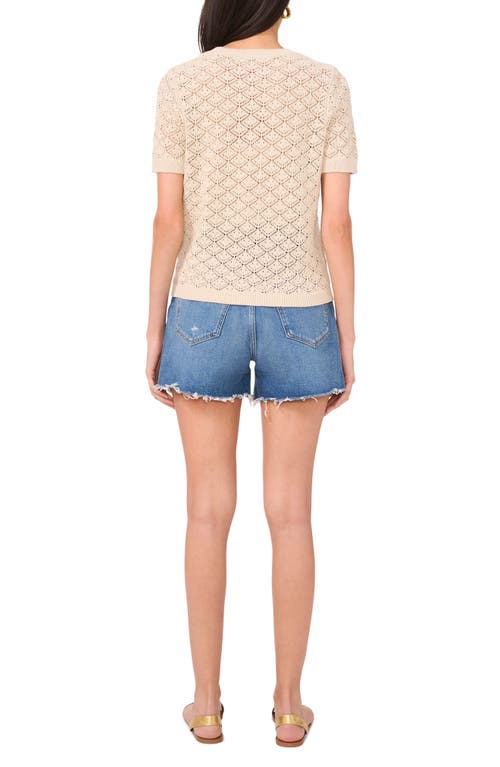 Vince Camuto Pointelle Short Sleeve Sweater In Sugar Oak