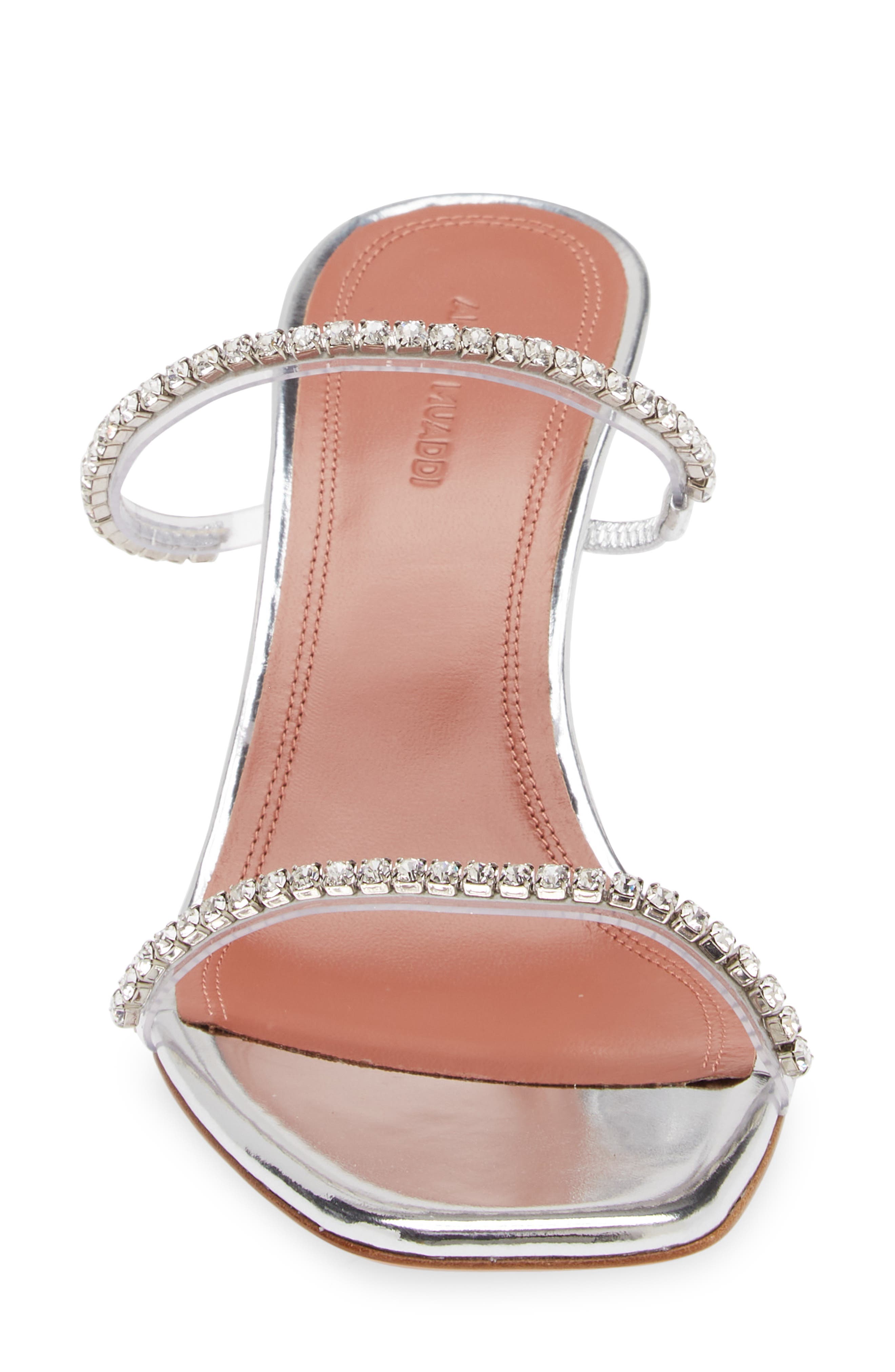 Amina Muaddi Gilda Crystal Strap Slide Sandal, Alternate, color, Silver/ Crystals