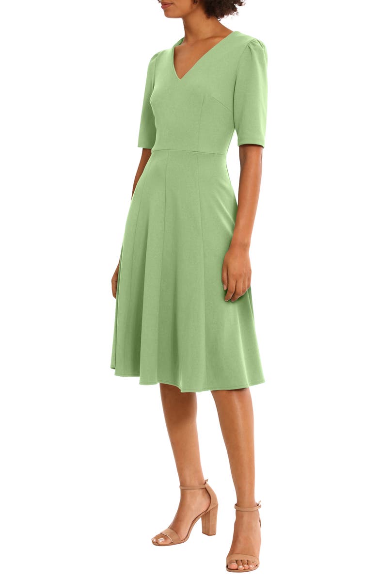 Donna Morgan V-Neck Fit & Flare Dress, Alternate, color, Watercress