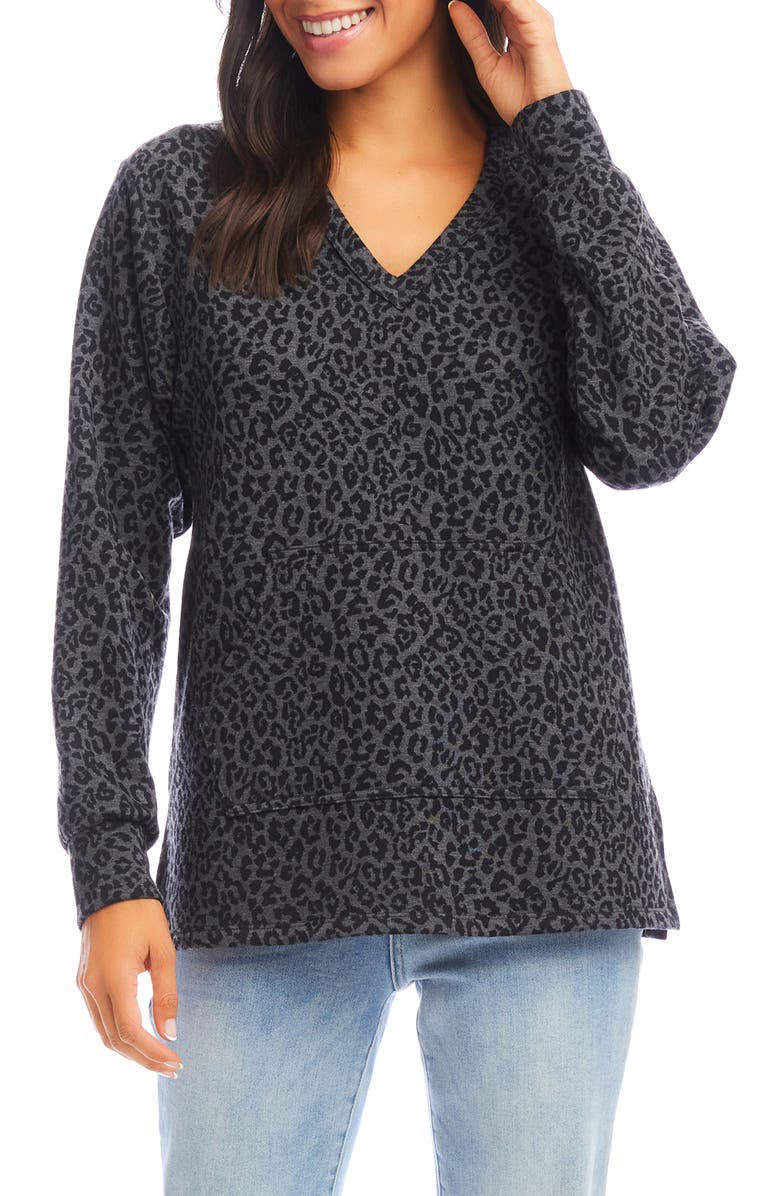 Karen Kane Leopard Print V-Neck Sweatshirt, Main, color, 