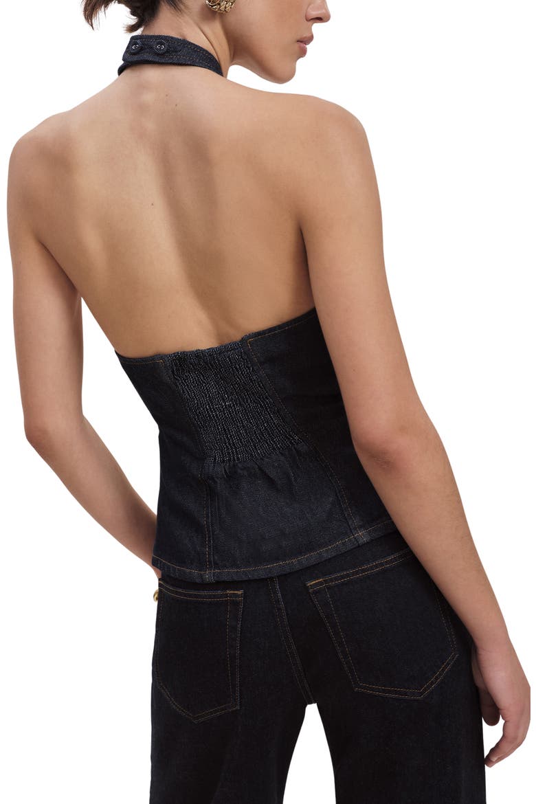 Tate Halter Denim Crop Top, Alternate, color, VOLIO