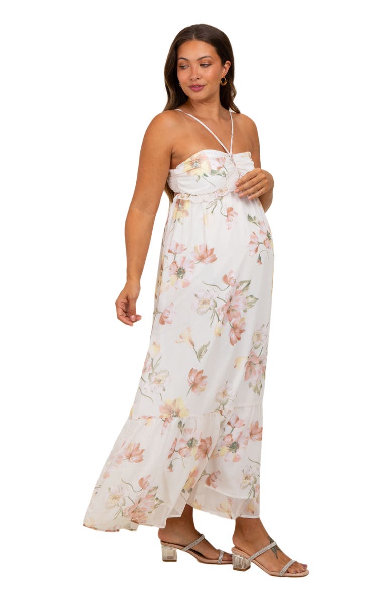 PinkBlush Floral Chiffon Halter Maxi Dress, Alternate, color, Cream