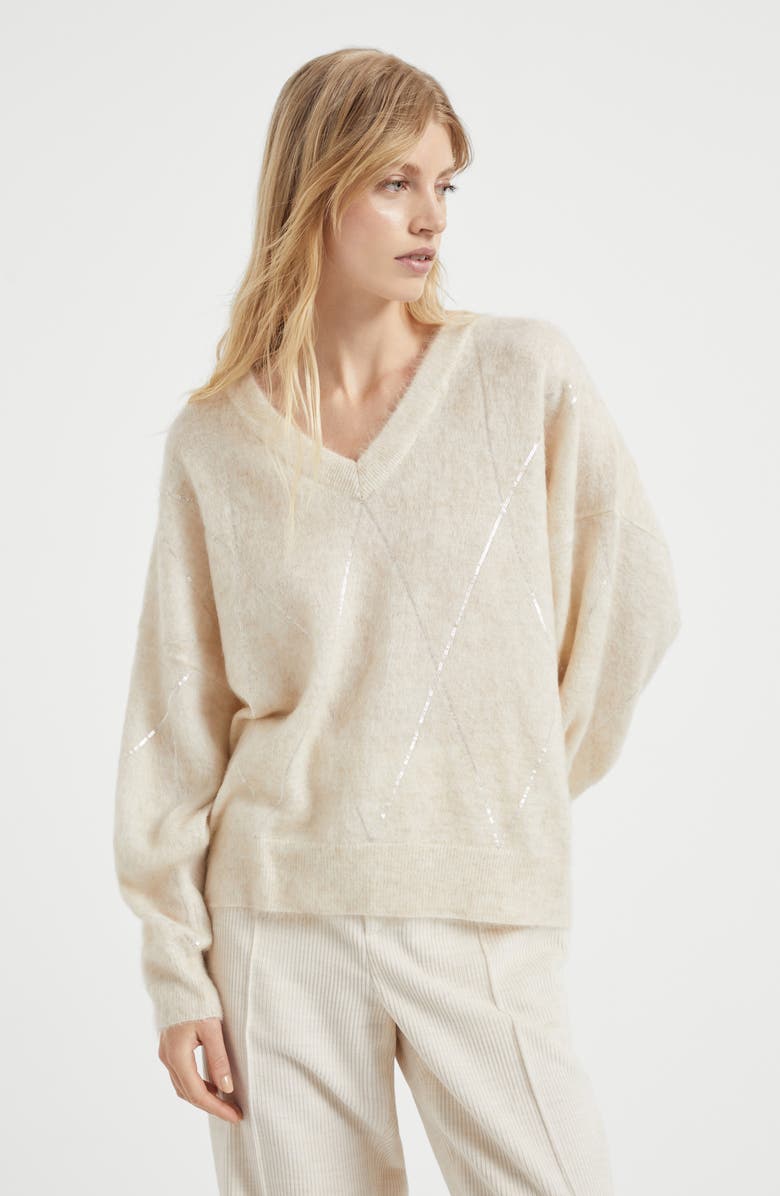 Brunello Cucinelli Sweater with Dazzling Argyle Embroidery, Alternate, color, 