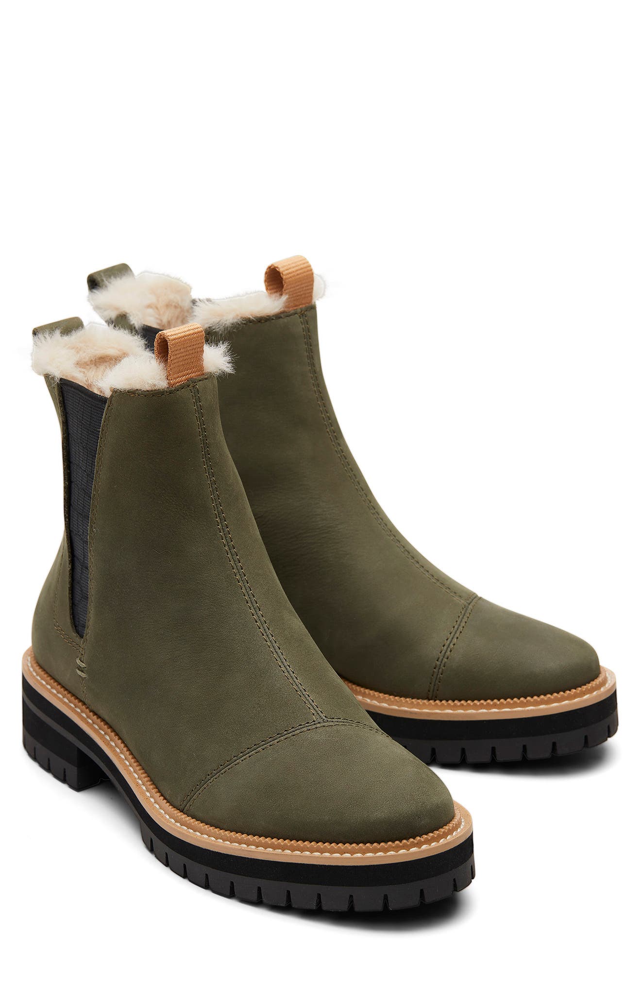 TOMS Dakota Faux Fur Lined Chelsea Boot, Main, color, Green