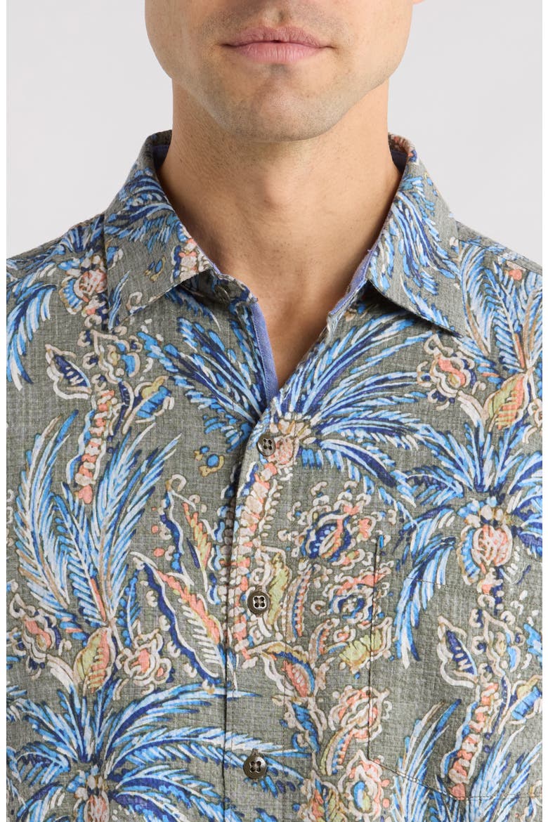 Nova Wave Fiera Fronds Short Sleeve Cotton Blend Seersucker Button-Up Shirt, Alternate, color, PALM MOSS