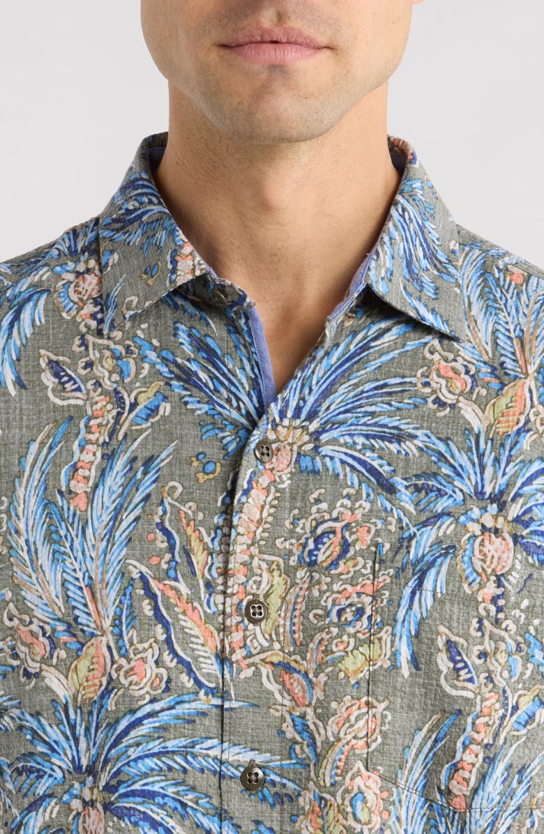 Tommy Bahama Nova Wave Fiera Fronds Short Sleeve Cotton Blend Seersucker Button-Up Shirt, Alternate, color, Palm Moss