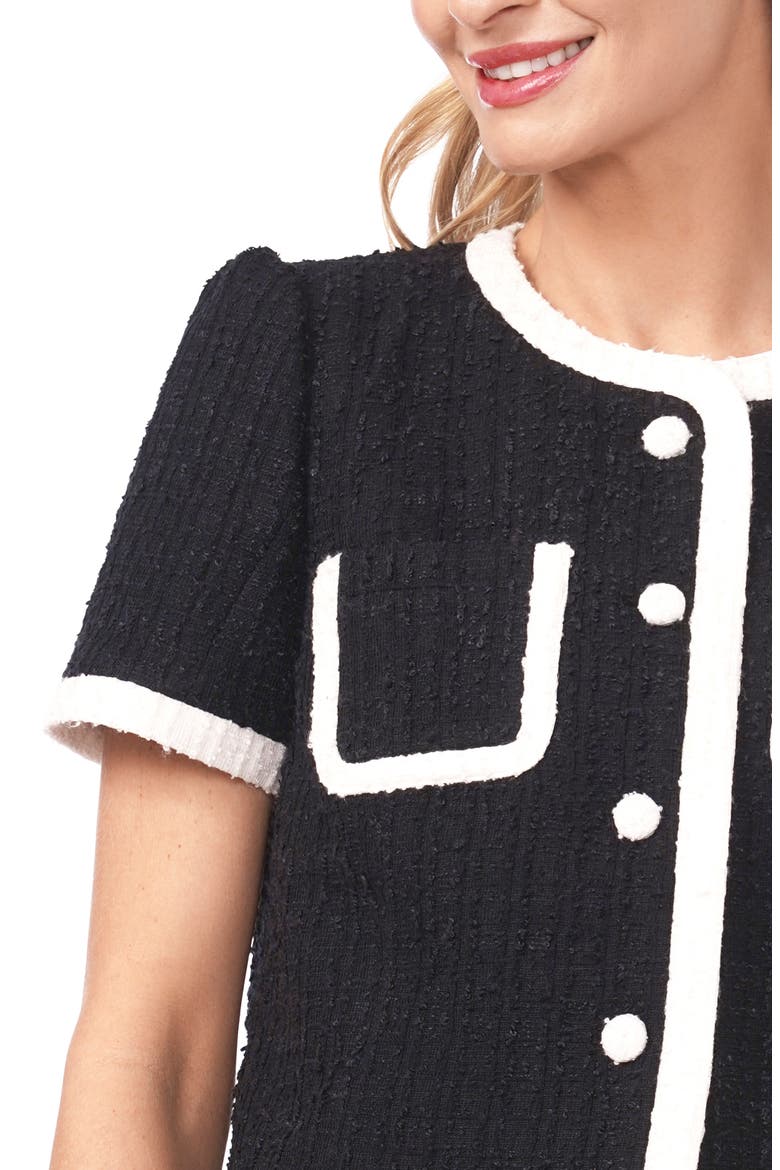 Short Sleeve Bouclé Crop Jacket, Alternate, color, RICH BLACK