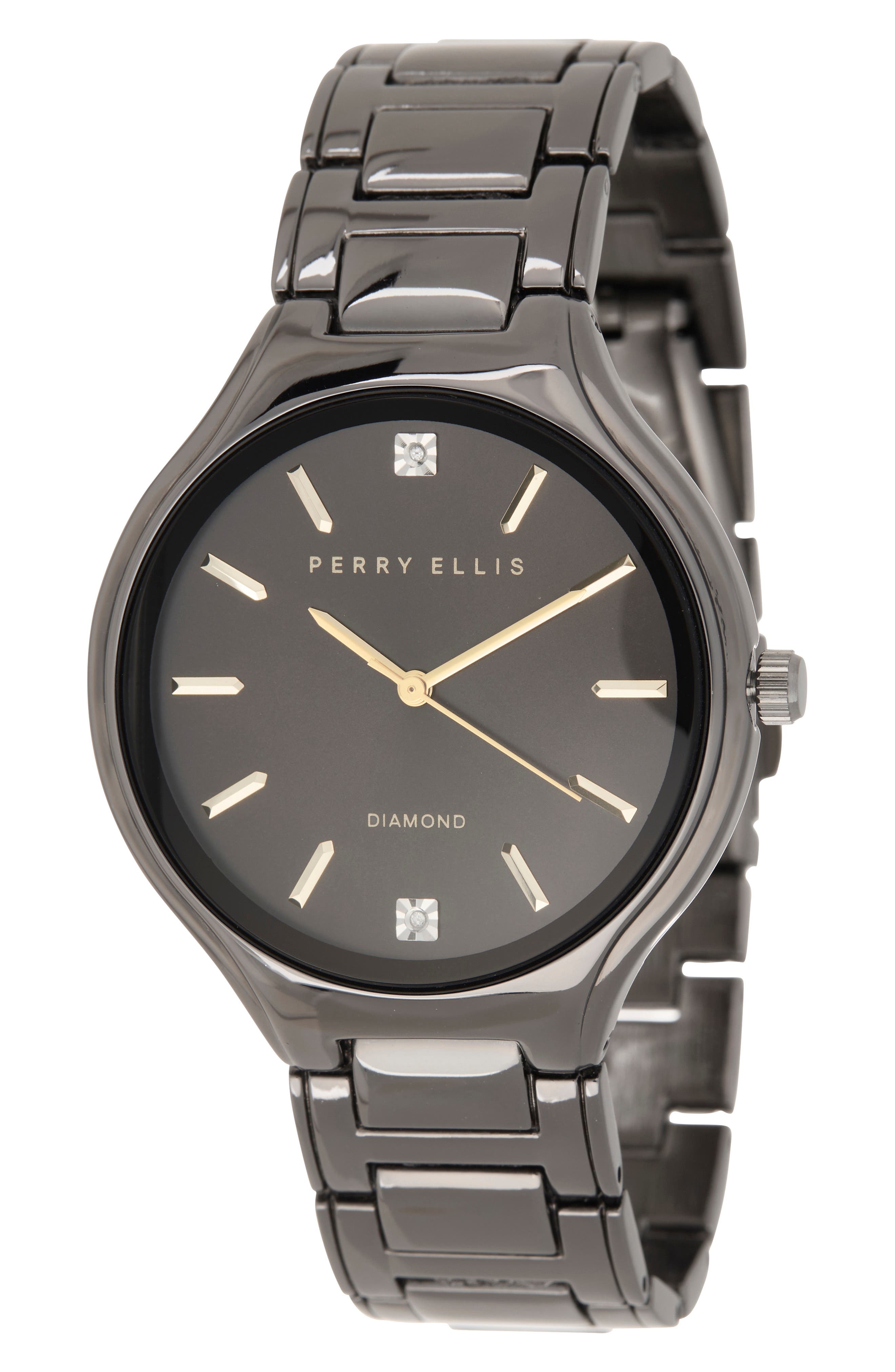 Perry Ellis Gunmetal Diamond Accent Bracelet Strap Watch, 41mm