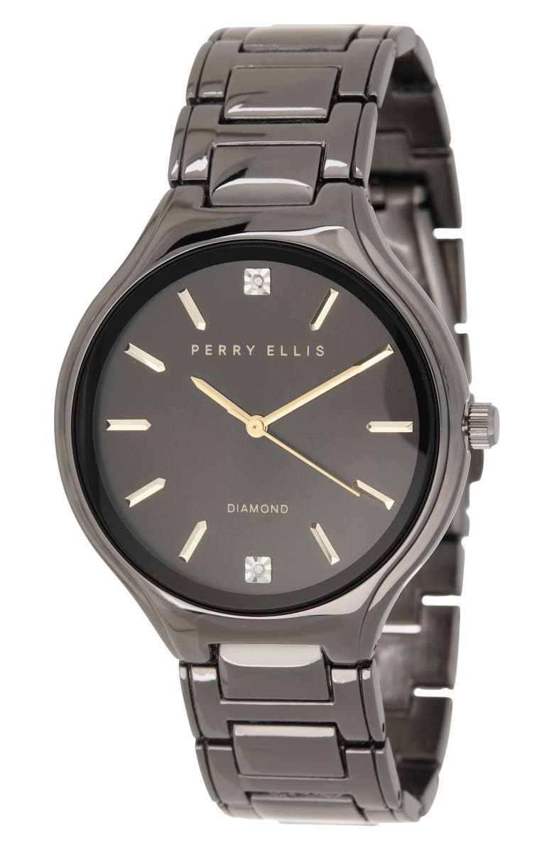 Perry Ellis Gunmetal Diamond Accent Bracelet Strap Watch, 41mm, Main, color, Gunmetal
