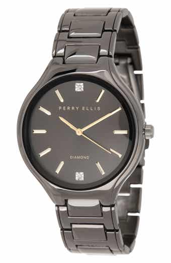 Perry Ellis Gunmetal Diamond Accent Bracelet Strap Watch, 41mm