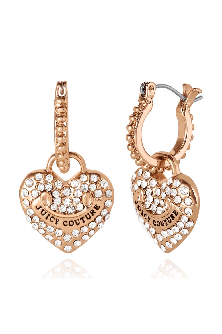 Gold-Tone Heart Charm Hoop Earrings with Crystal Accents, Main, color, Gold