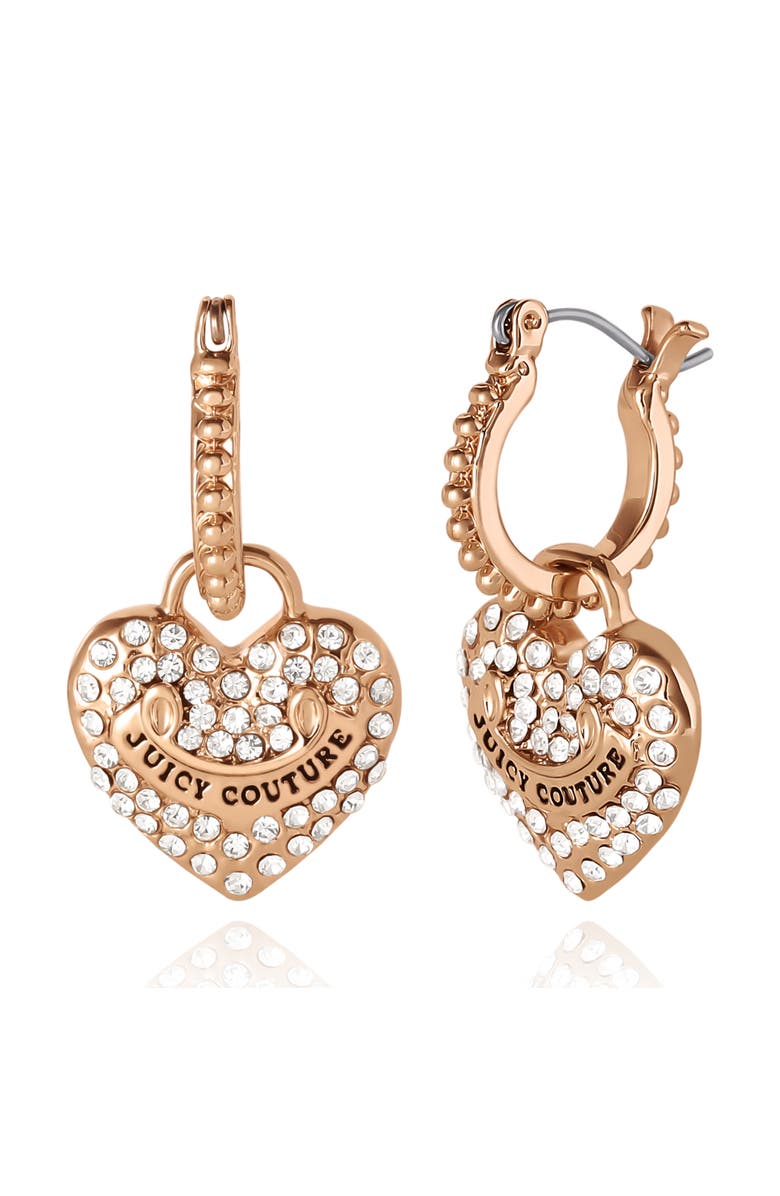 Juicy Couture Gold-Tone Heart Charm Hoop Earrings with Crystal Accents, Main, color, Gold
