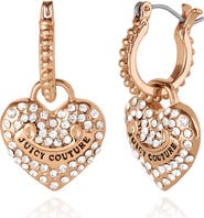 Juicy Couture Gold-Tone Heart Charm Hoop Earrings with Crystal Accents