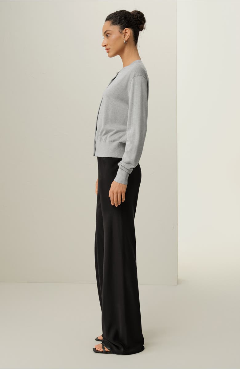 Lilysilk Round-Neck Silk Cashmere Cardigan, Alternate, color, Foggy