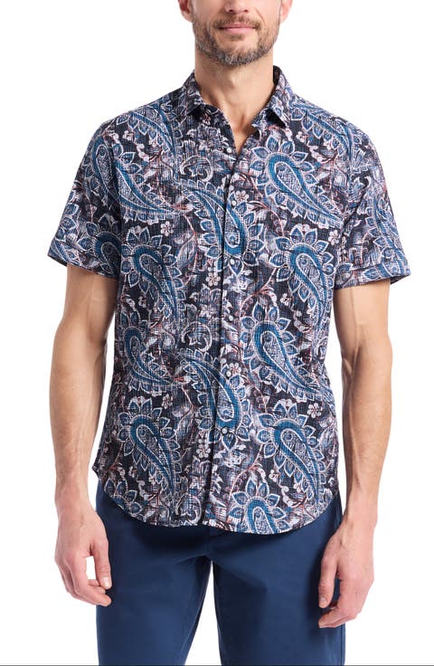Barrington Floral Paisley Short Sleeve Cotton Crepe Button-Up Shirt