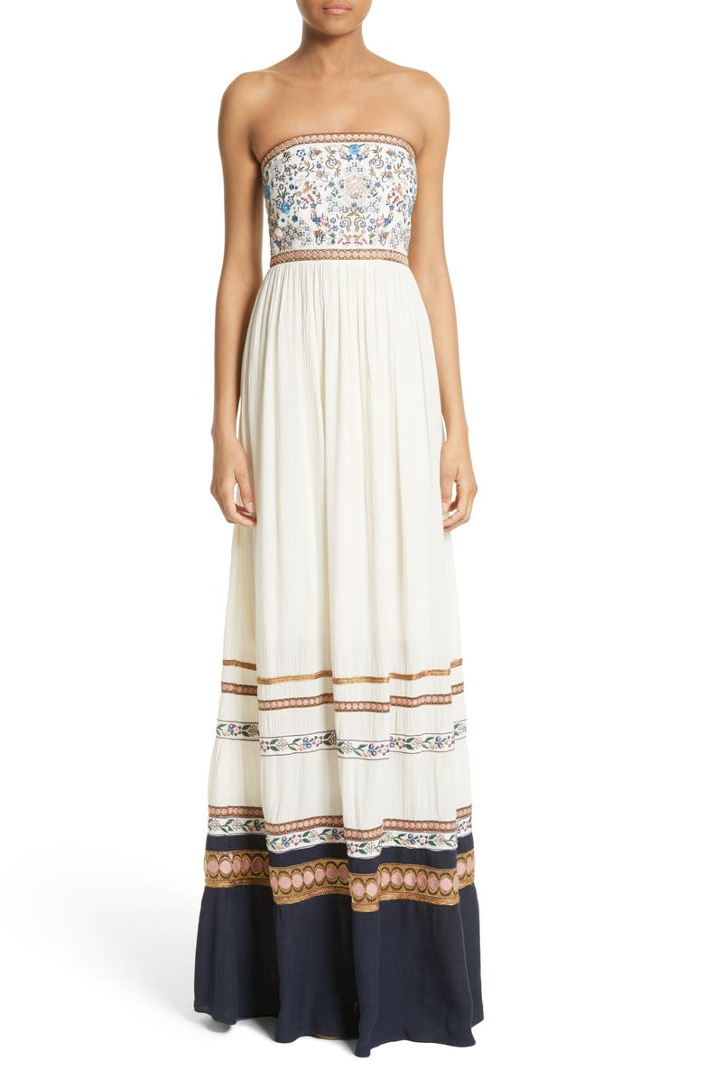 Alice + Olivia Quyen Embroidered Maxi Dress, Main, color,