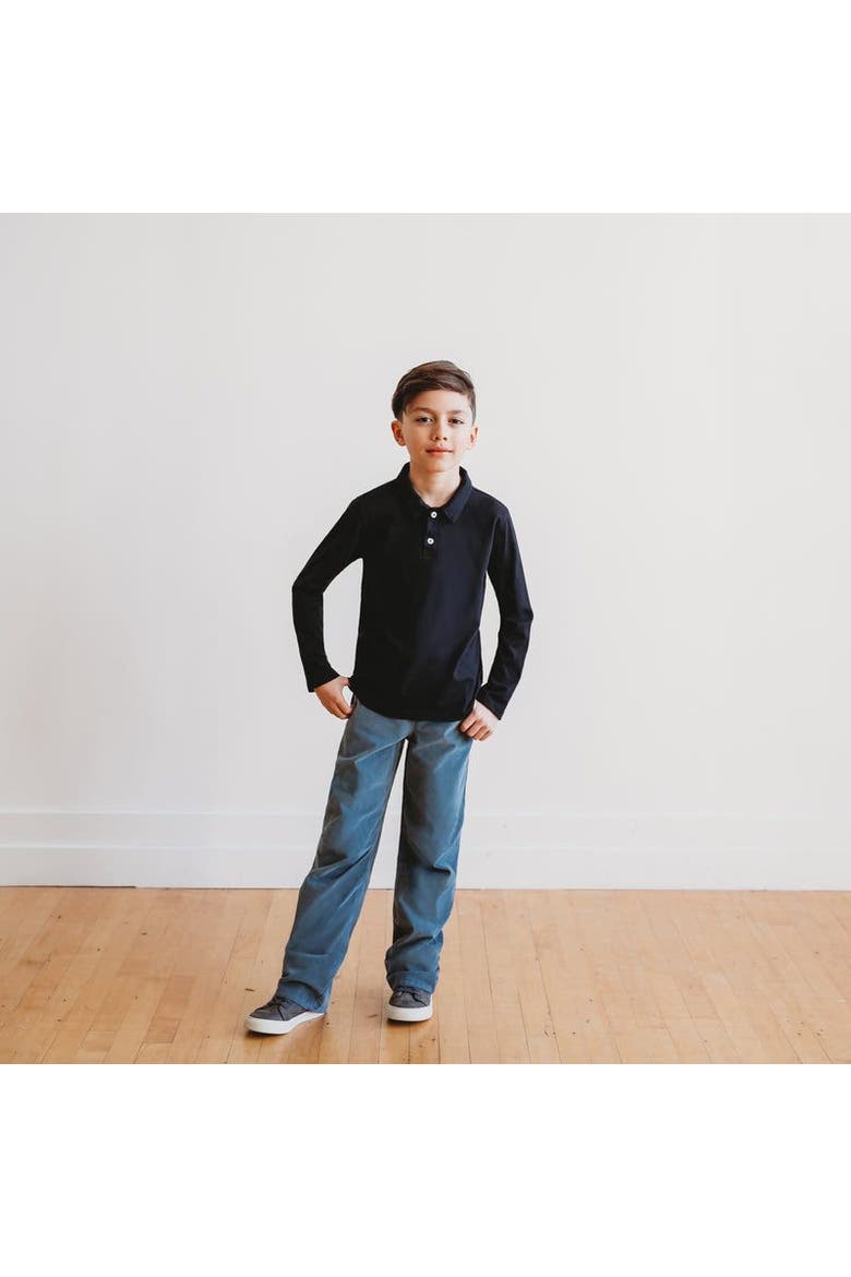 Boys 100% Cotton Knit Jersey 2-Button Long Sleeve Polo, Alternate, color, Bright Light Blue