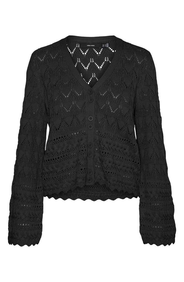 VERO MODA Pointelle Flare Sleeve Cardigan, Alternate, color, Black