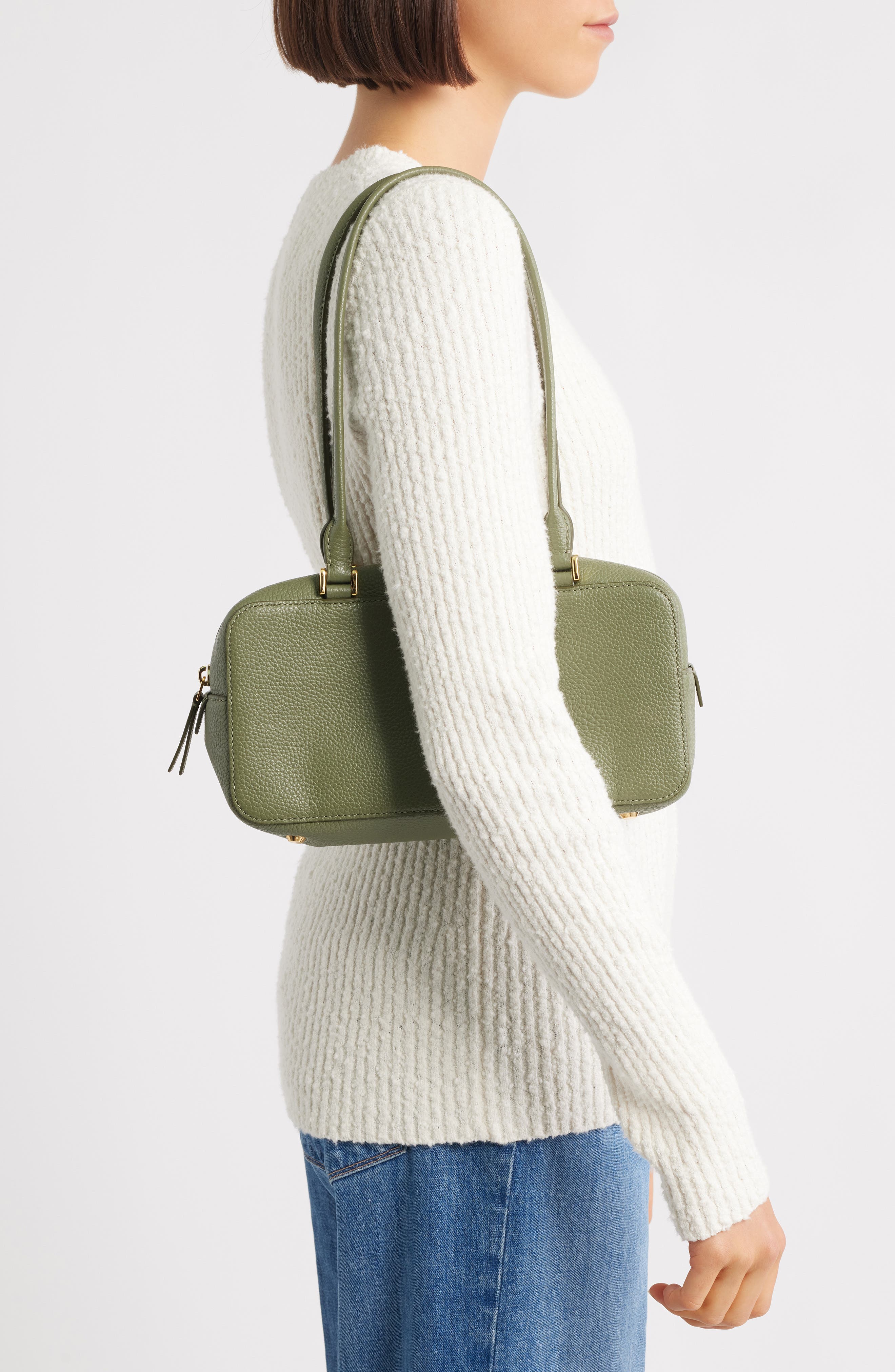 Veronica Beard Boxy Leather Shoulder Bag, Alternate, color, Stone Army